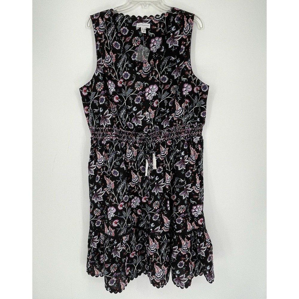 Susan Graver NWOT Women's Black Floral Tassel Tiered Sleeveless Dress Size 1XP